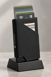 Black Moxxin Pop-Up Wallet with cards raised and cash visible
